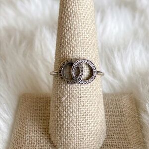 Pandora Signature Circle Logo Ring CZ Sterling Silver Size 8.5